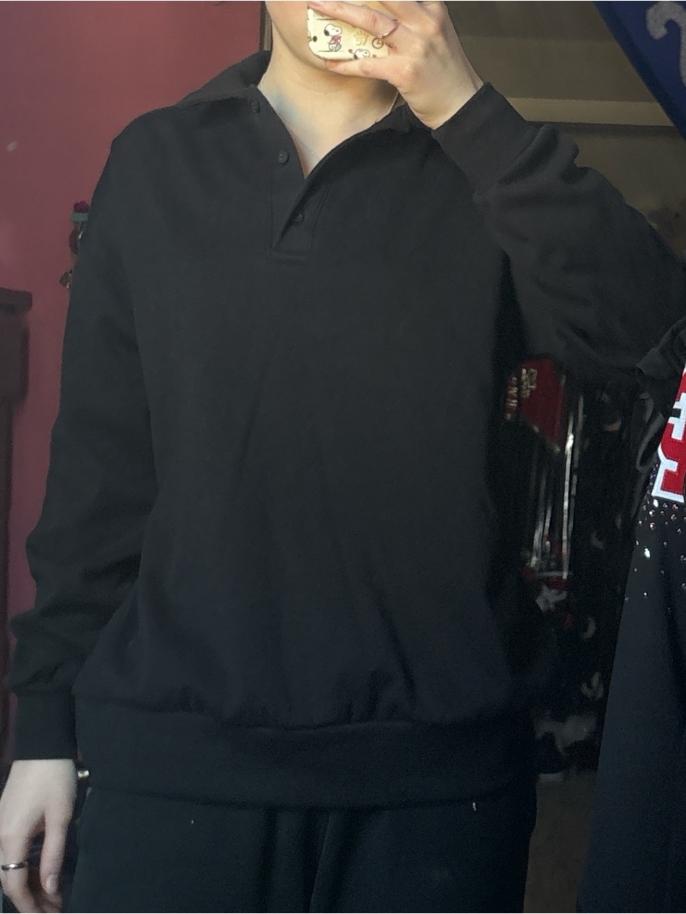 Classic Black Long-Sleeve Polo Sweatshirt